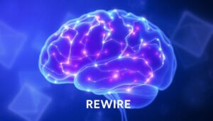 Translucent brain visualization illuminated neural connections soothing blue purple tones flowing