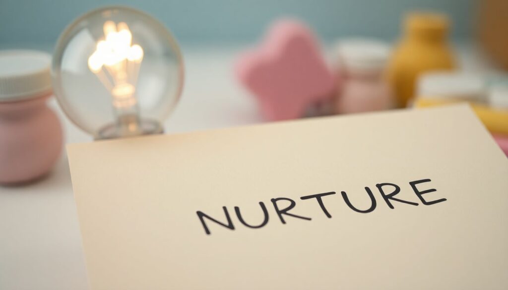 Close up of gentle reminder note with soft lightbulb pastel colors slightly off center